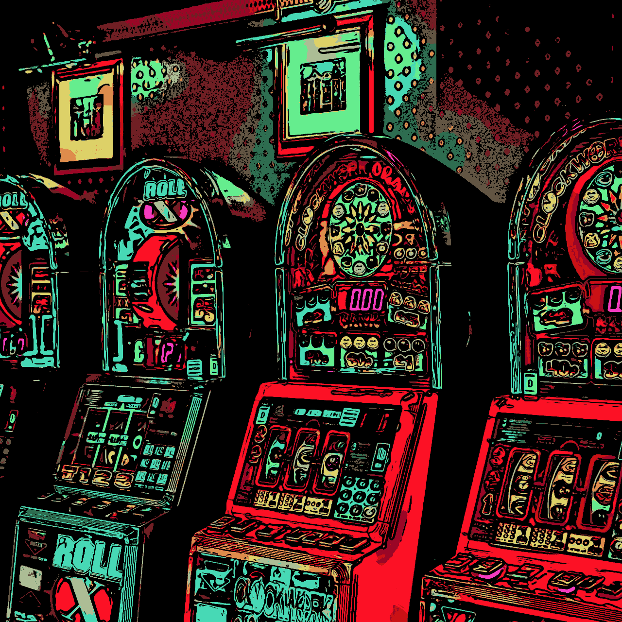 Four old slot machines in a row